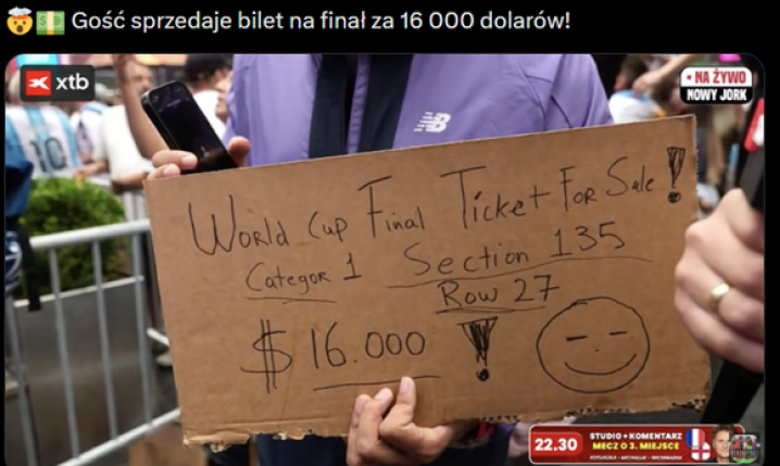 HIT! Za TYLE pod stadionem kibic SPRZEDAJE BILET NA FINAŁ MŚ!